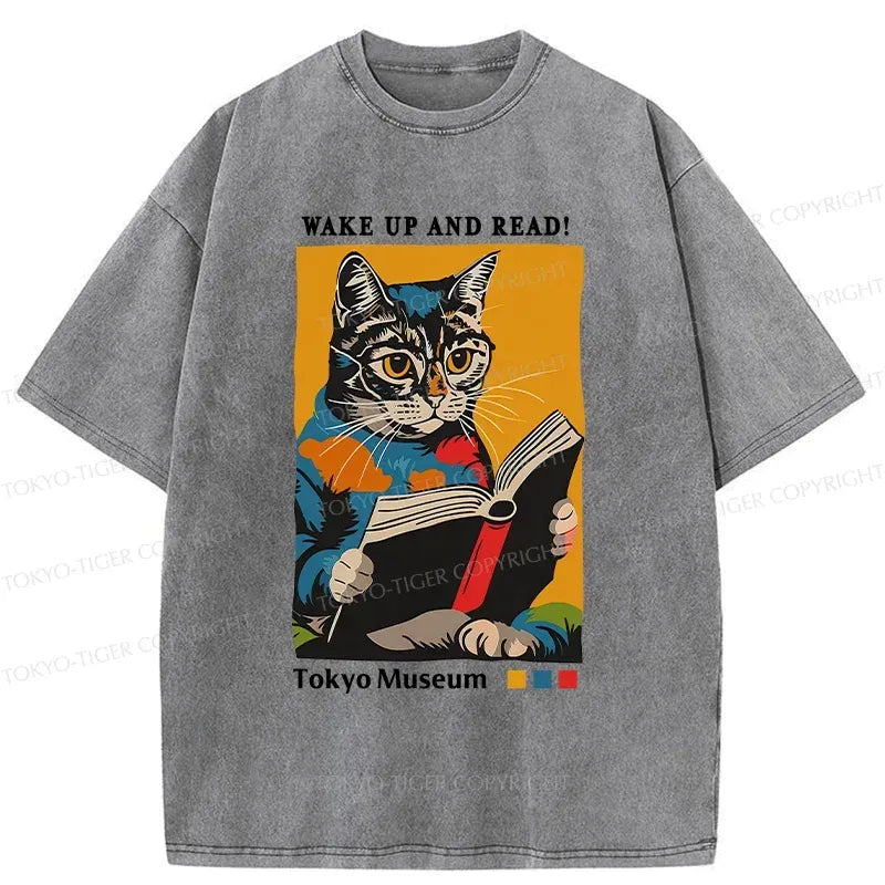 Cat reading ukiyo-e style t-shirt