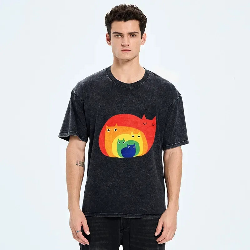 Washed Cat Tee for Streetwear