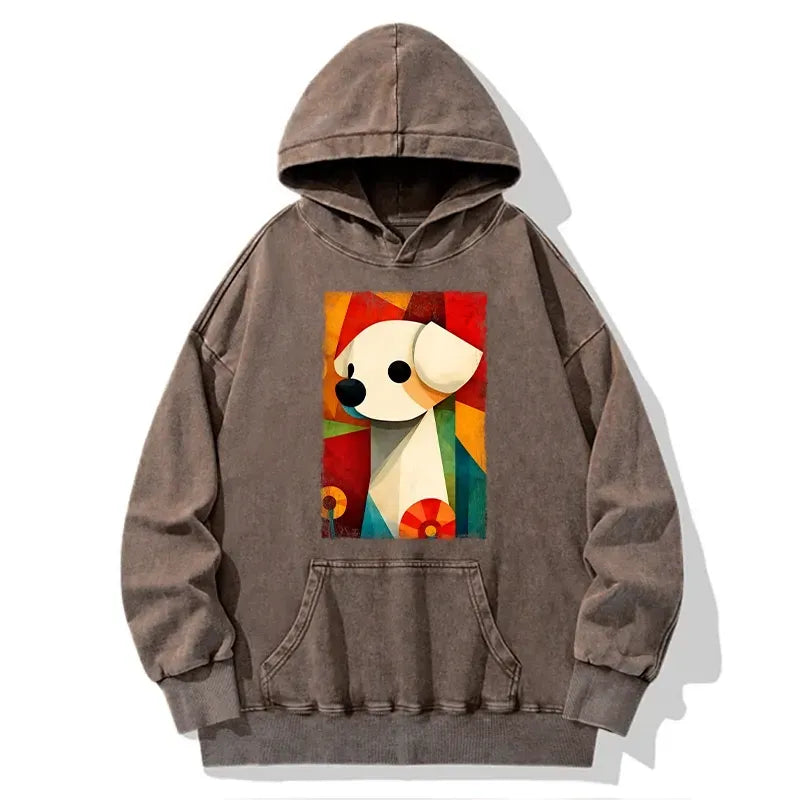 Retro Japanese Puppy Art Washed Hoodie