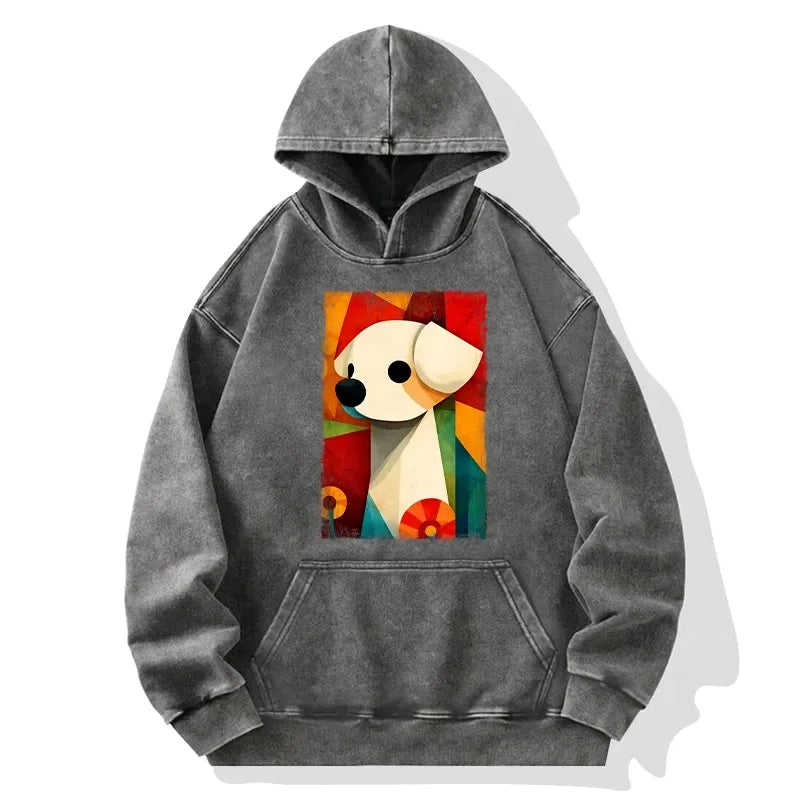 Retro Japanese Puppy Art Washed Hoodie