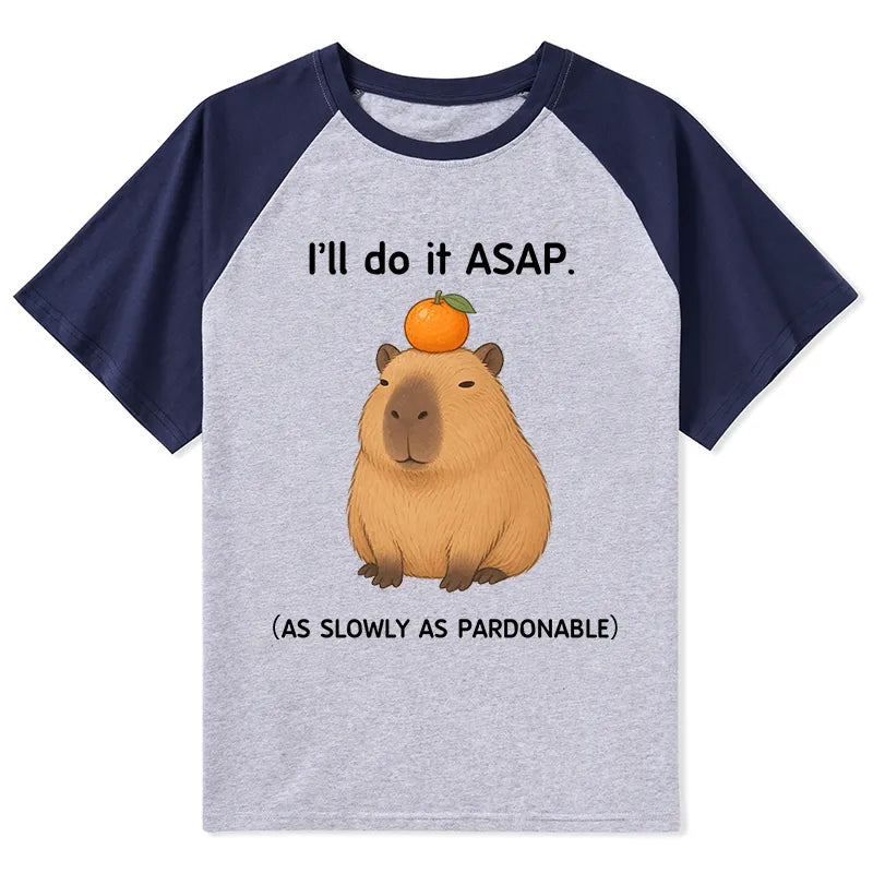 Kyoto-Lion Slow Task Capybara Meme Raglan T-shirt