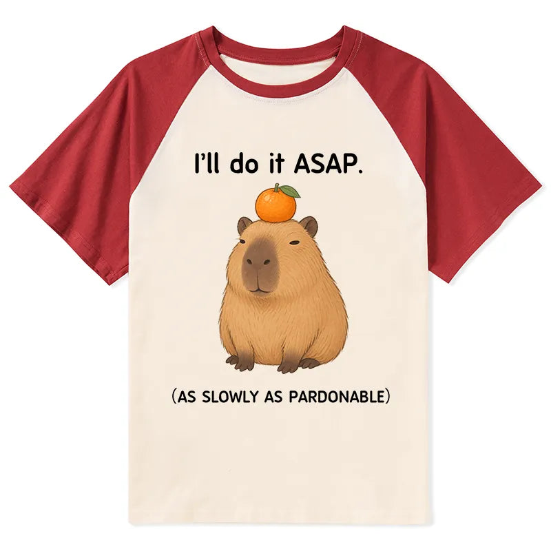 Kyoto-Lion Slow Task Capybara Meme Raglan T-shirt