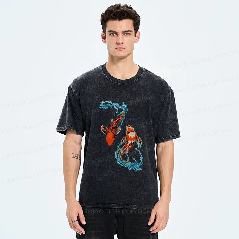 Japanese Koi Washed T-Shirt for Streetwear