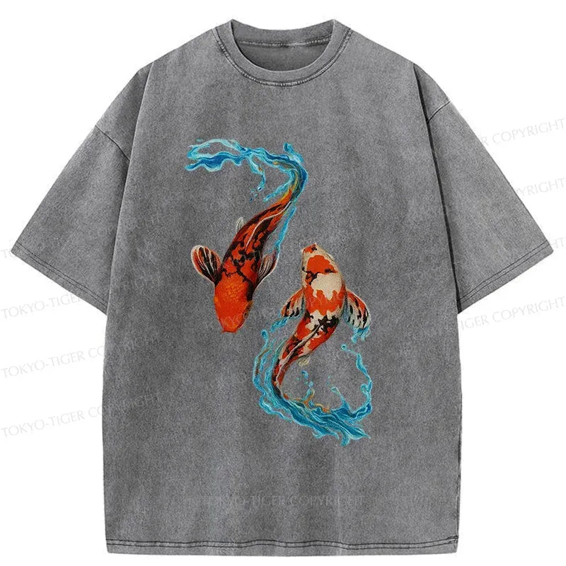 Kyoto-Lion Red Koi Japanese Washed T-Shirt