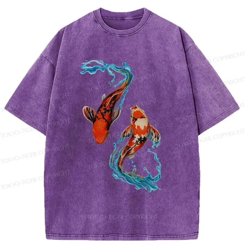 Japanese Koi Washed T-Shirt for Streetwear
