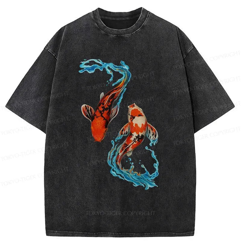 Kyoto-Lion Red Koi Japanese Washed T-Shirt