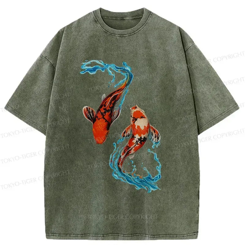 Japanese Koi Washed T-Shirt for Streetwear
