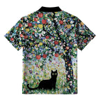 Japanese Black Cat Button-up Shirt for Streetwear
