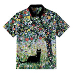 Japanese Black Cat Button-up Shirt for Streetwear