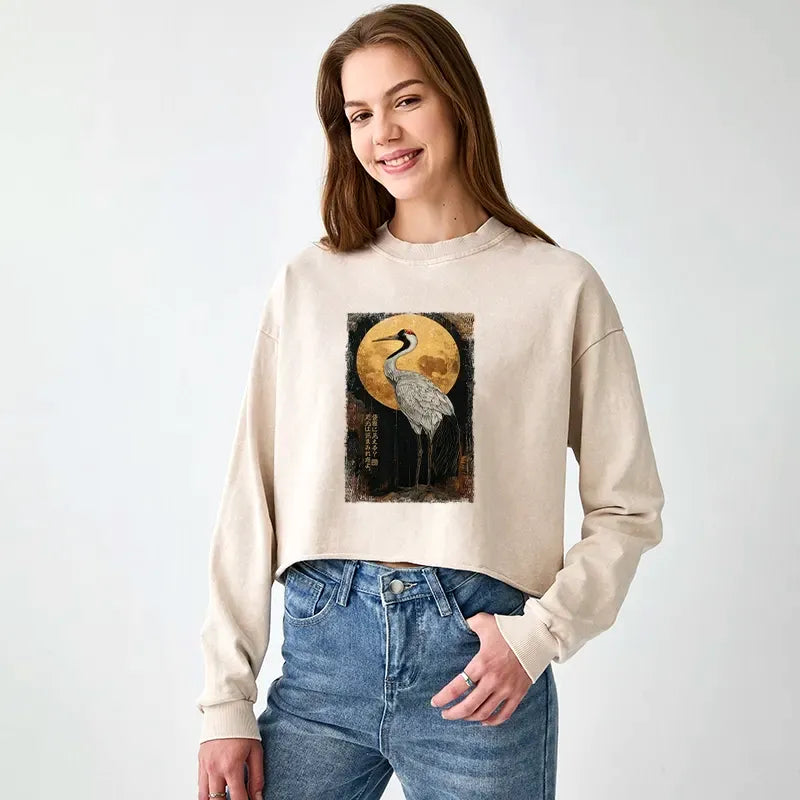 Vintage Japanese Crane Sweatshirt for Women