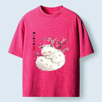 Sakura Cat Washed T-Shirt for Peaceful Sleep