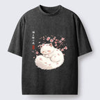 Soft Sakura Cat Ukiyo-e T-Shirt for Daily Wear