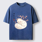 Sakura Cat Washed T-Shirt for Peaceful Sleep