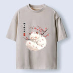 Sakura Cat Washed T-Shirt for Peaceful Sleep