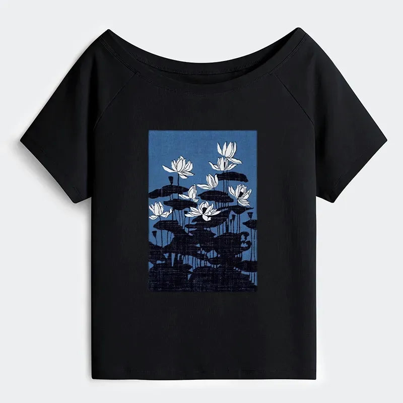 Japanese Art Off Shoulder T-Shirt for Women