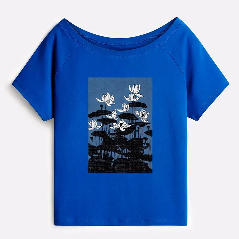 Japanese Art Off Shoulder T-Shirt for Women