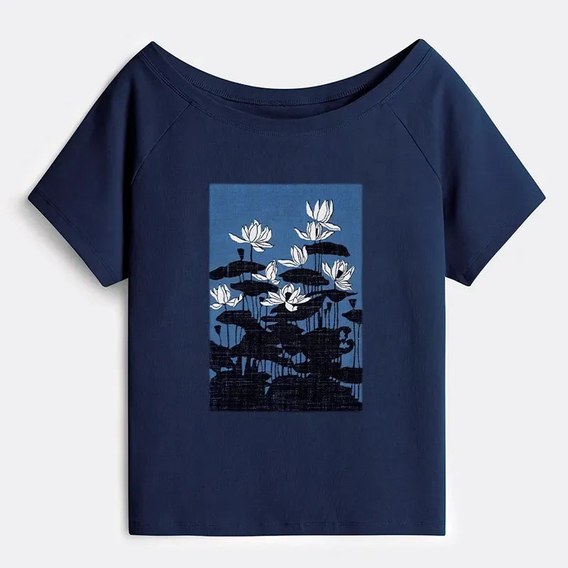 Japanese Art Off Shoulder T-Shirt for Women