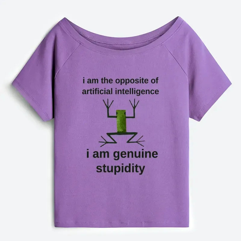 Kyoto-Lion Genuine Stupidity Frog Meme Off Shoulder T-Shirt