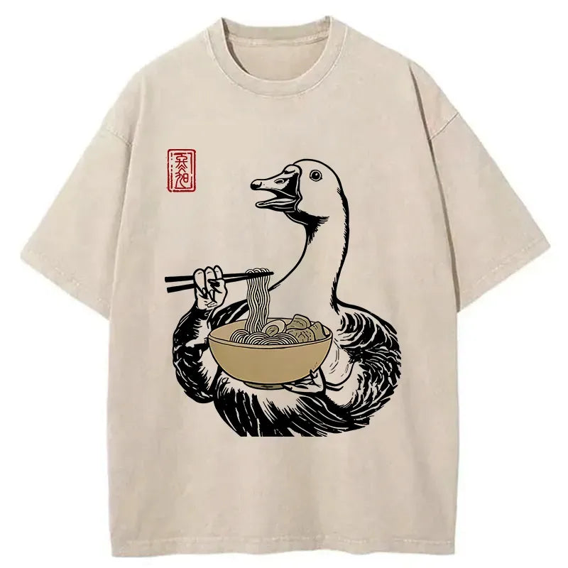 Kyoto-Lion Goose Eating Ramen Washed T-Shirt