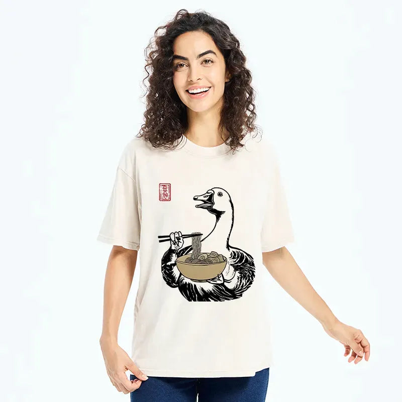 Kyoto-Lion Goose Eating Ramen Washed T-Shirt