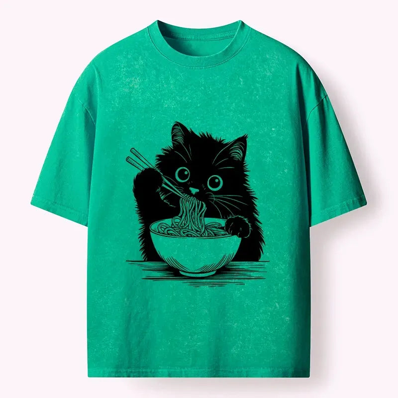 japanese style washed cat tee for gift