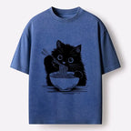 funny black cat eating ramen t-shirt