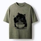 funny black cat eating ramen t-shirt