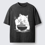 japanese style washed cat tee for gift