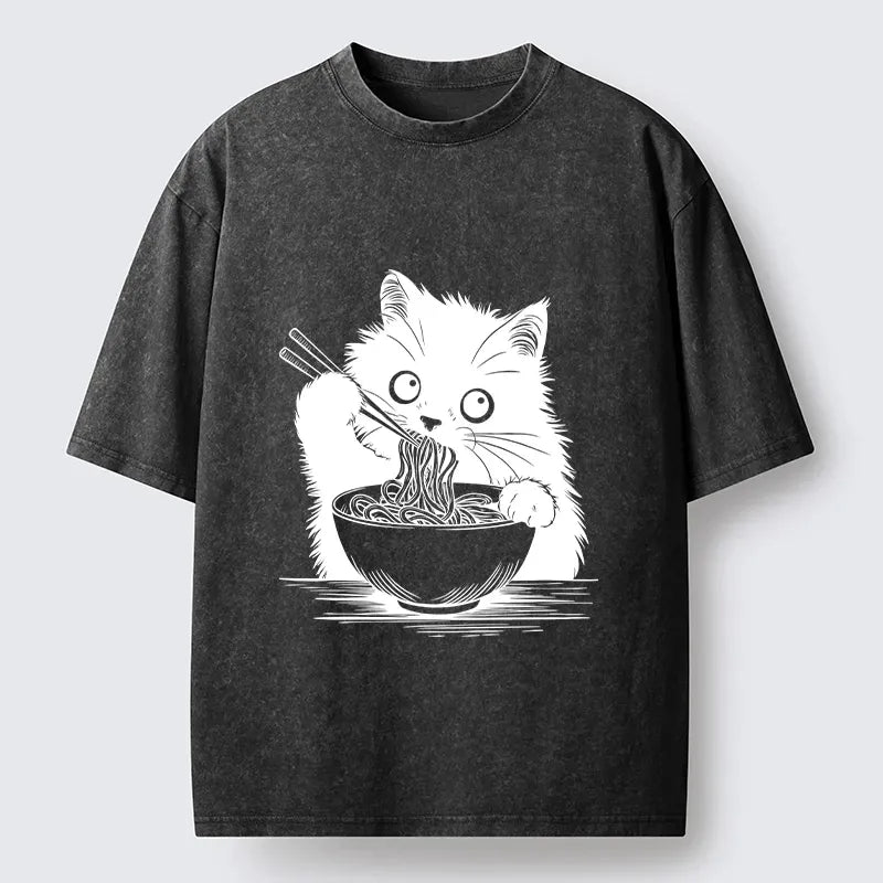 japanese style washed cat tee for gift
