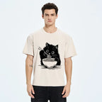 japanese style washed cat tee for gift