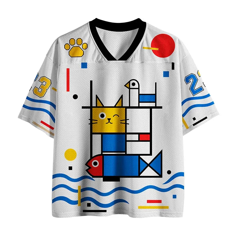 Kyoto-Lion Abstract Art Cat Funny Mesh Jersey