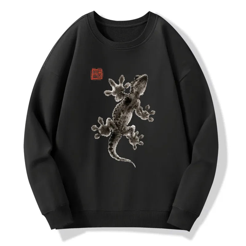 Kyoto-Lion Minimal Asian Ink Brush Gecko Vibe Classic Sweatshirt