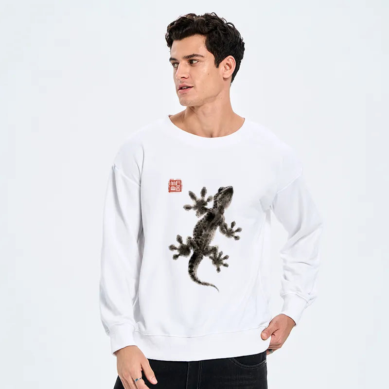 Kyoto-Lion Minimal Asian Ink Brush Gecko Vibe Classic Sweatshirt