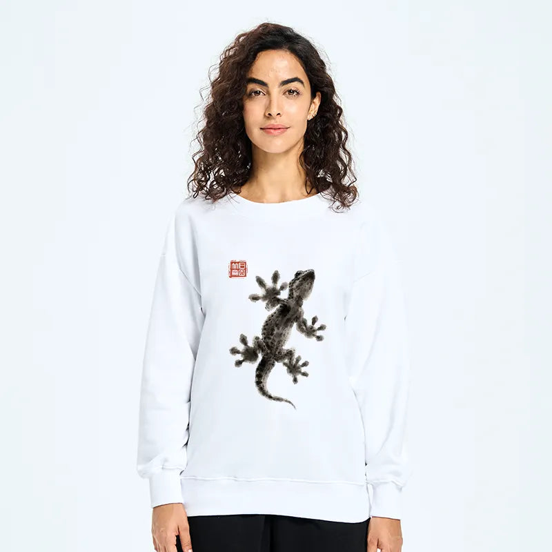 Kyoto-Lion Minimal Asian Ink Brush Gecko Vibe Classic Sweatshirt