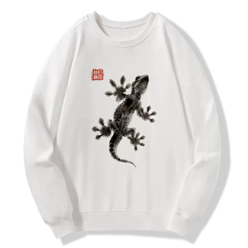 Kyoto-Lion Minimal Asian Ink Brush Gecko Vibe Classic Sweatshirt
