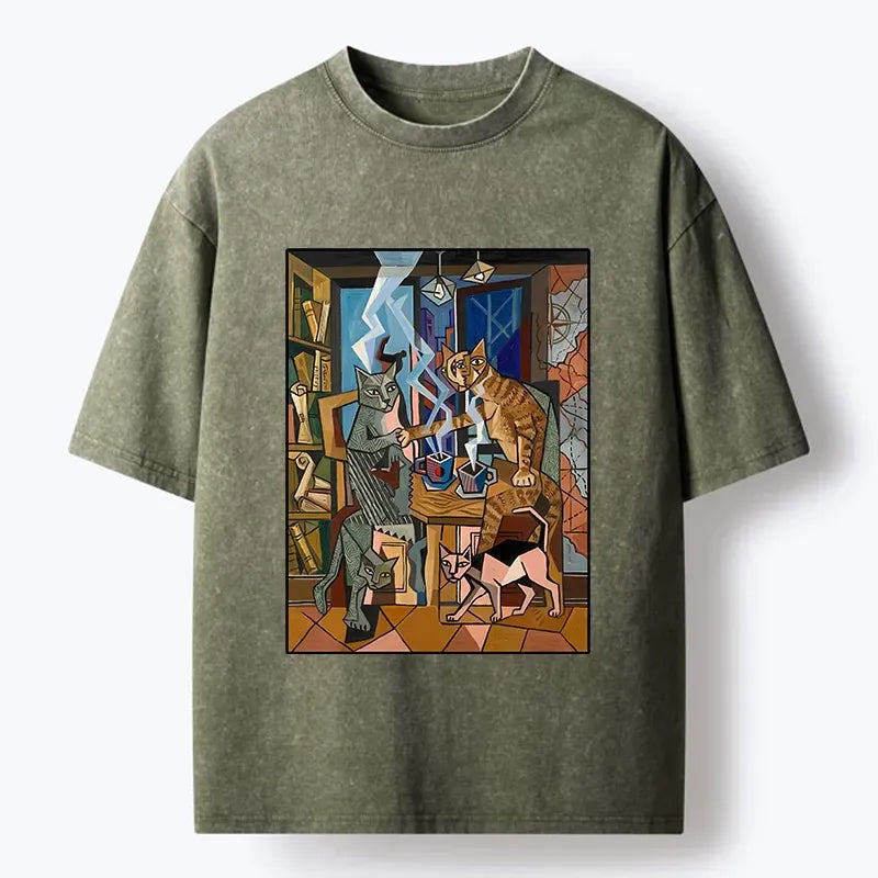 washed japanese cat tee for daily wear