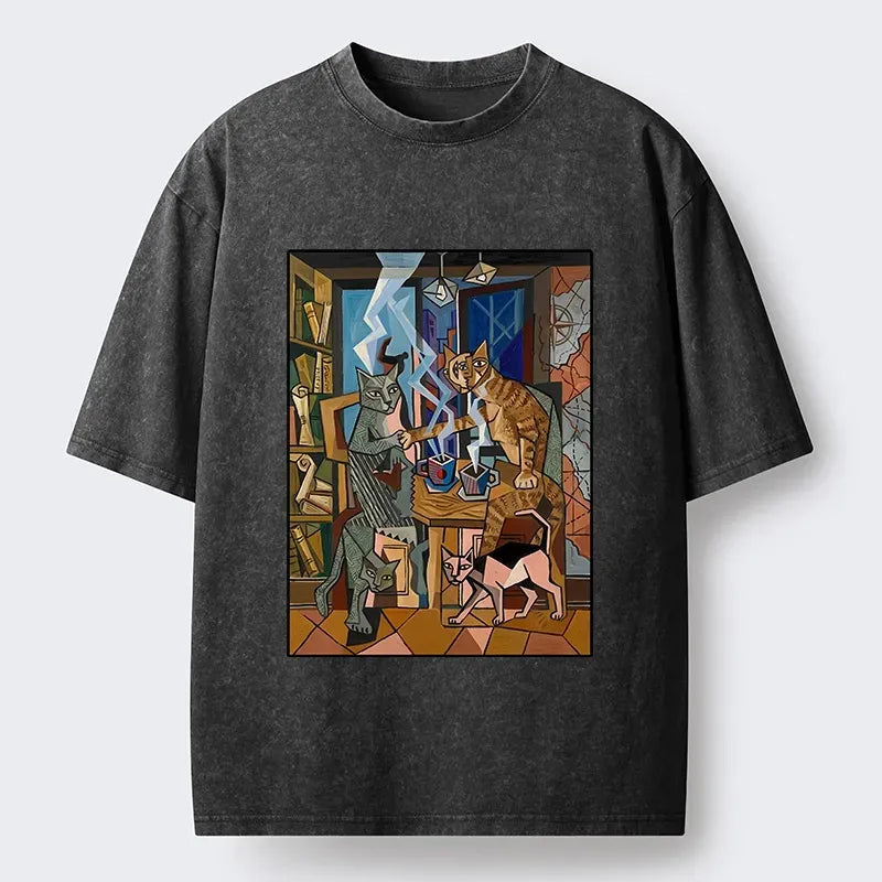 washed japanese cat tee for daily wear