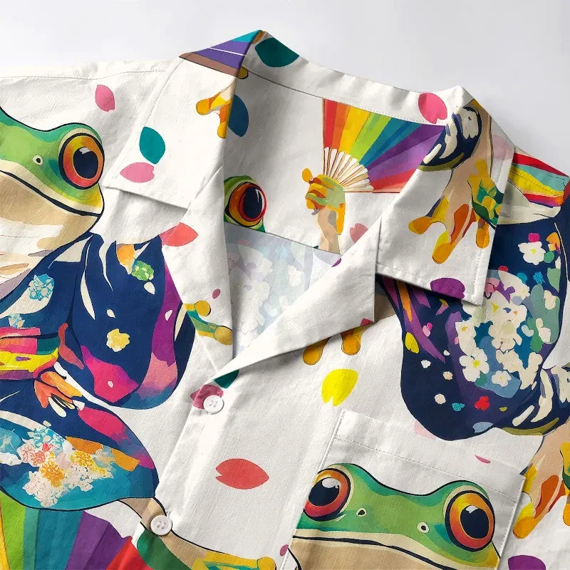 Kyoto-Lion Pride Rainbow Dancing Frog Aloha Hawaiian Shirt