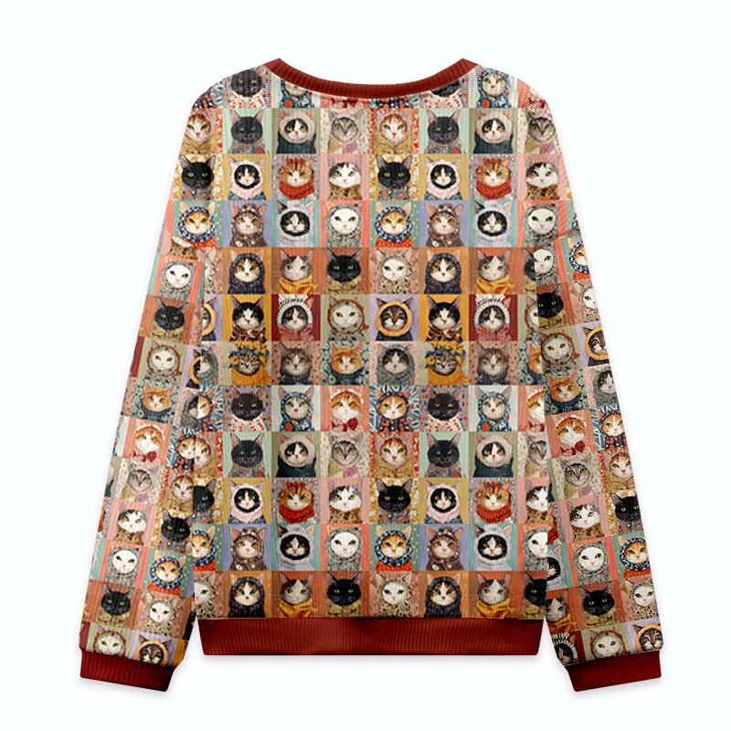 Kyoto-Lion Patchwork Cat Mosaic Christmas Ugly Sweatshirt