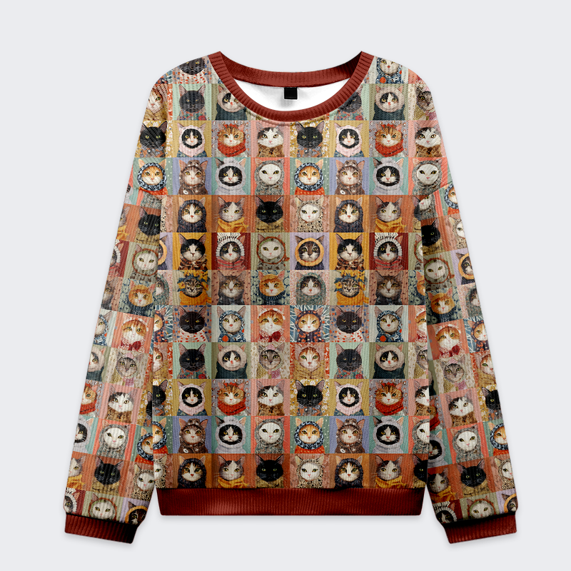 Kyoto-Lion Patchwork Cat Mosaic Christmas Ugly Sweatshirt