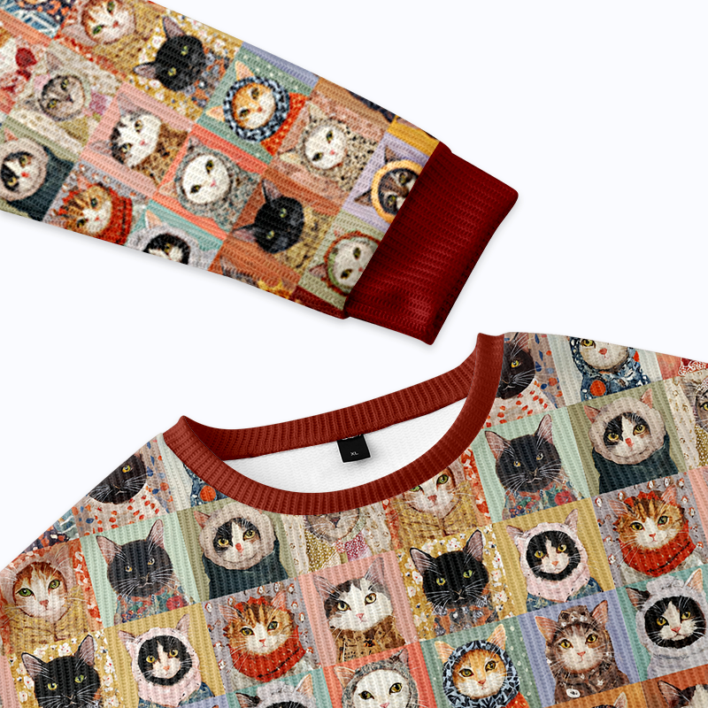 Kyoto-Lion Patchwork Cat Mosaic Christmas Ugly Sweatshirt