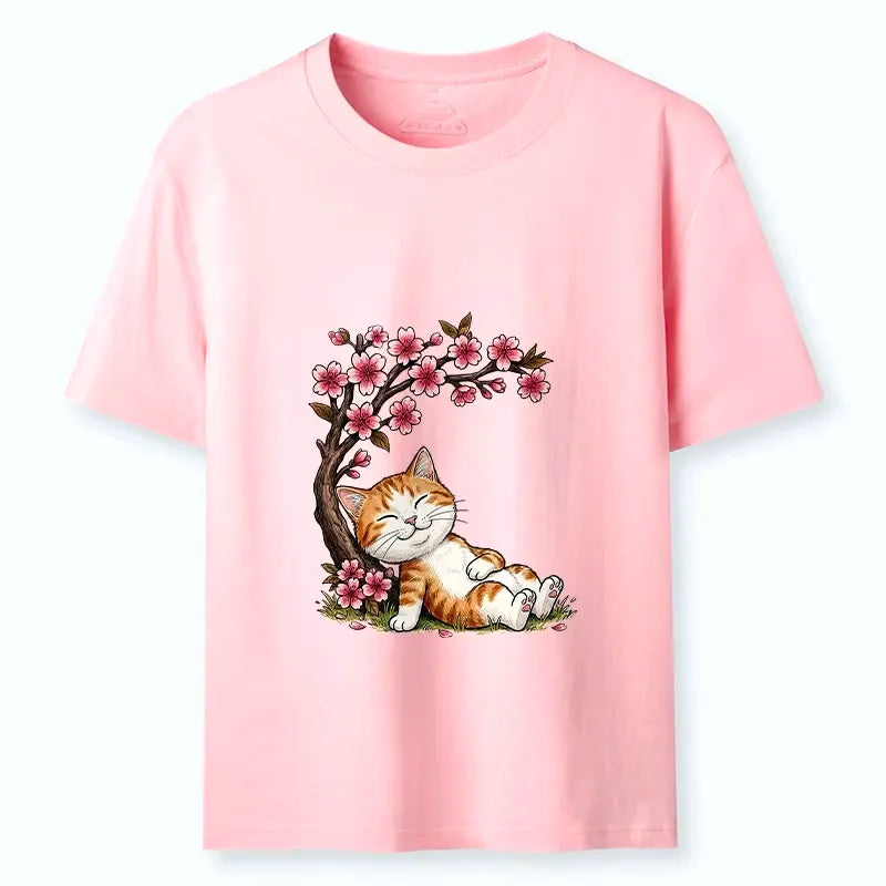 Kyoto-Lion Cat Sleeps Under Sakura Classic T-Shirt