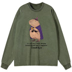 Kyoto-Lion Funny Wizard Capybara Washed Long Sleeve T-Shirt