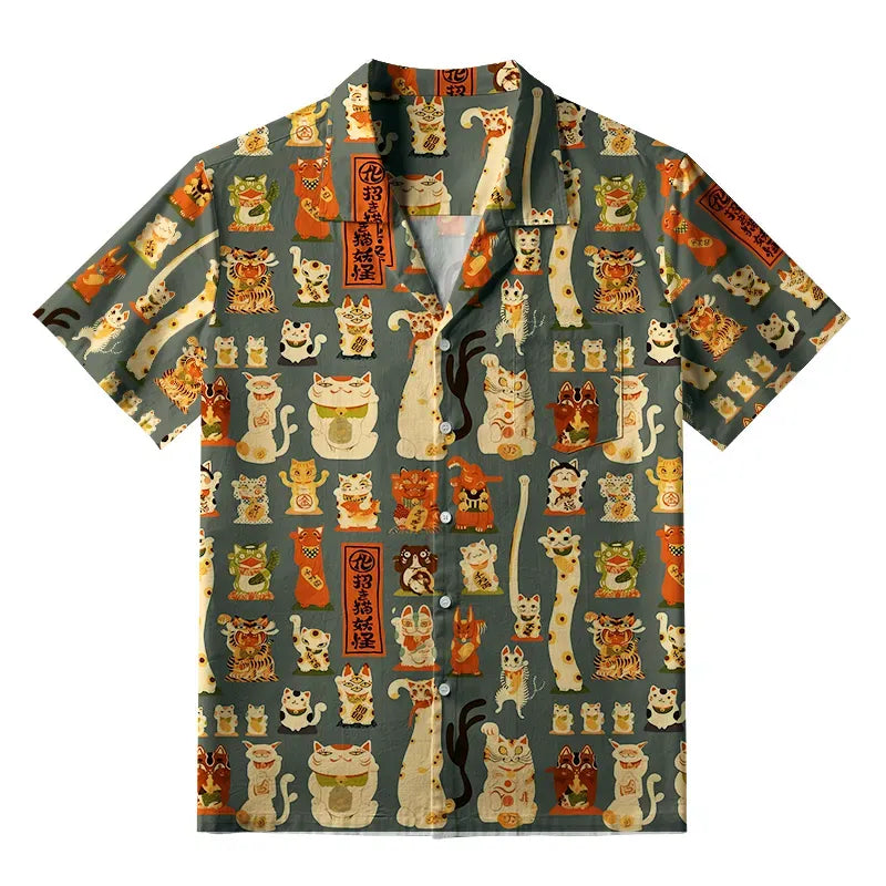 Japanese Lucky Cats Aloha Shirt