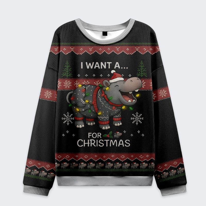 Kyoto-Lion I Want a Moo Deng Christmas Ugly Sweatshirt
