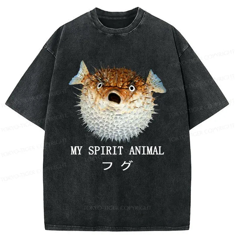 Kyoto-Lion Grumpy Pufferfish Washed T-Shirt