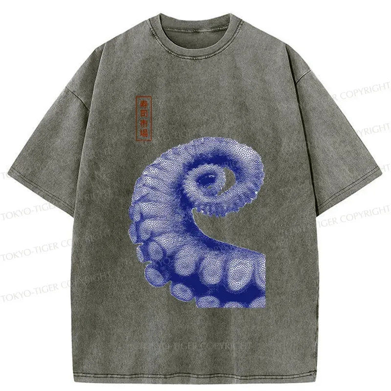 Kyoto-Lion Octopus Tentacle Washed T-Shirt