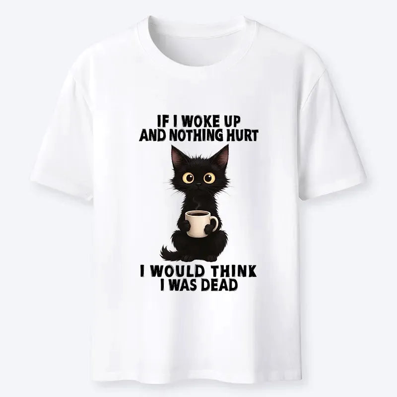 Funny Cute Black Cat Coffee Meme T-Shirt