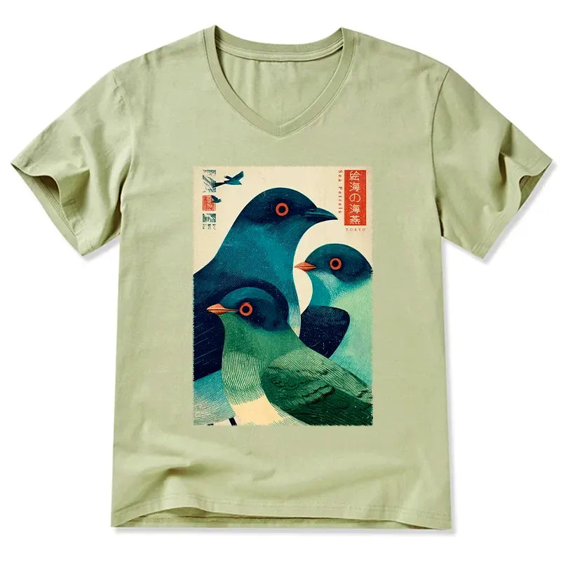 Japanese ukiyo-e v-neck t-shirt for casual wear