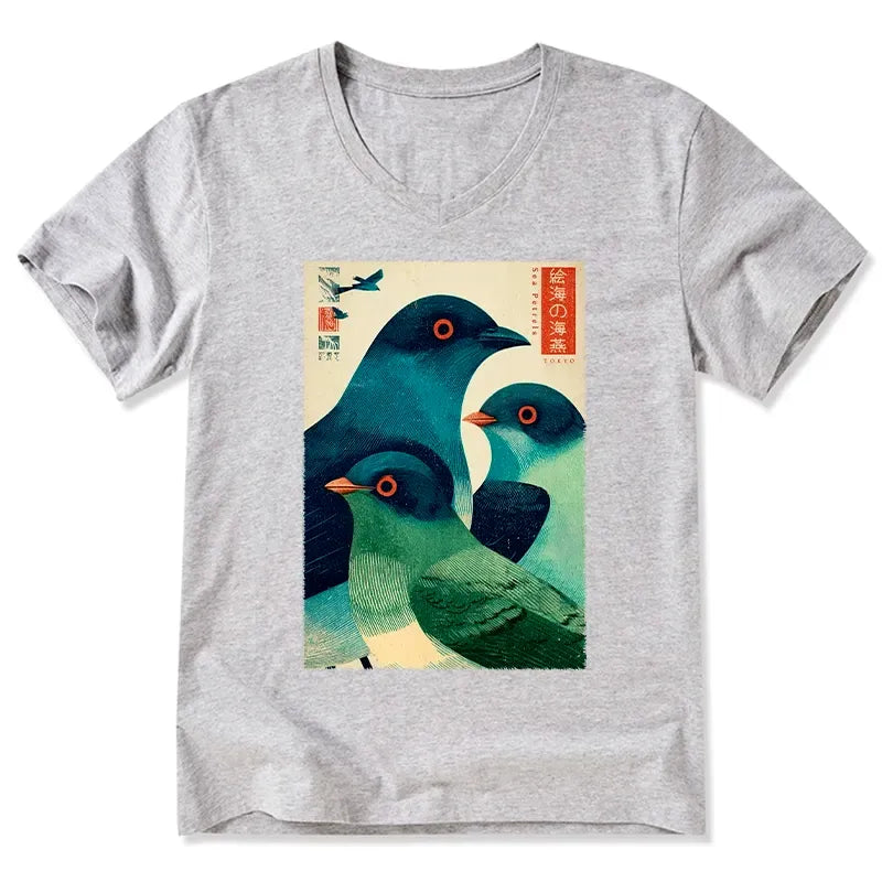 Japanese ukiyo-e v-neck t-shirt for casual wear